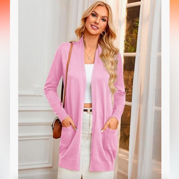 Grace Karin Women’s Baby Pink Solid Open Front Long Cardigan Sweater, Viscose - Picture 11 of 16